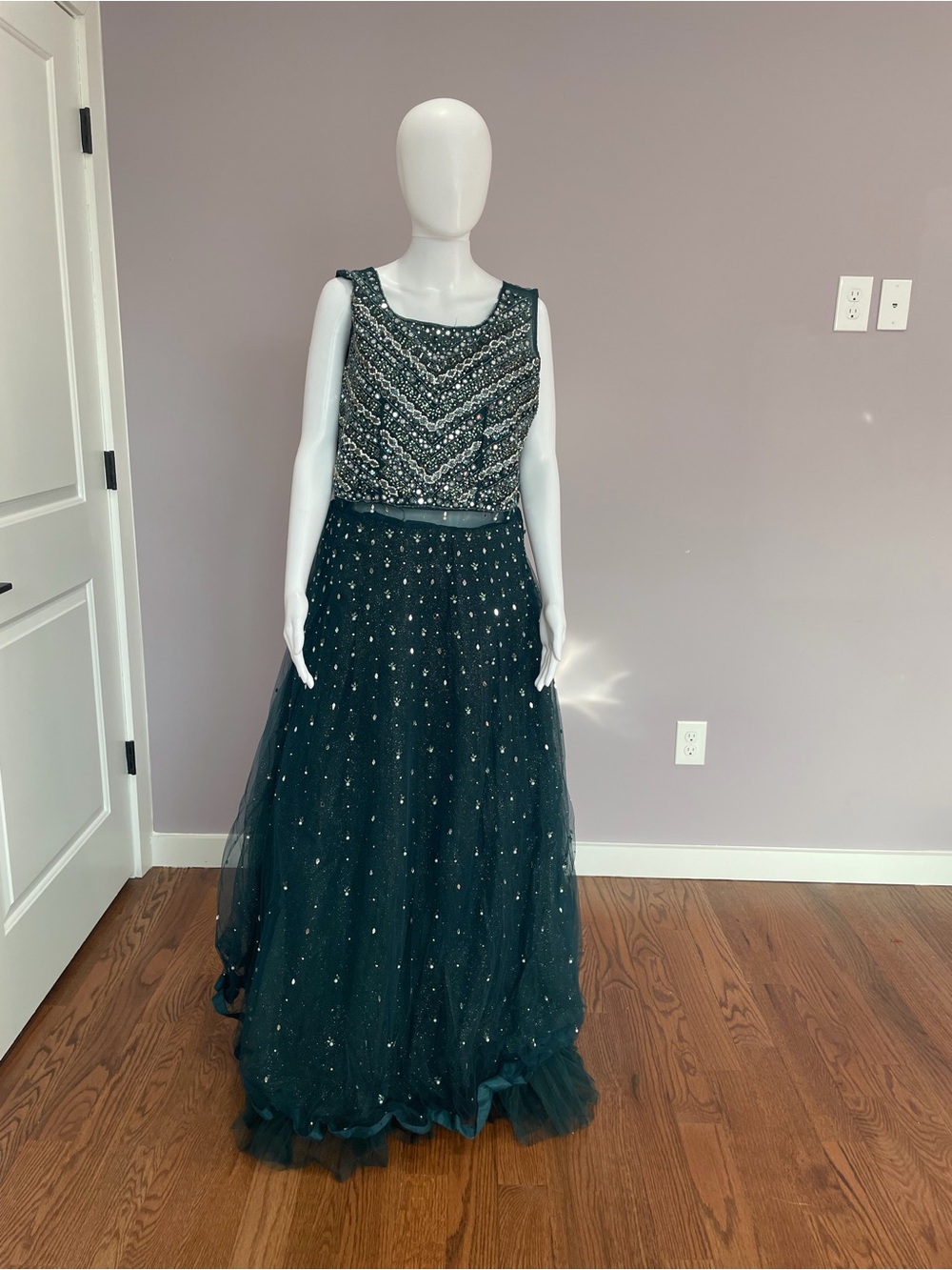 Embellished Two-Piece Evening Gown in Deep Teal